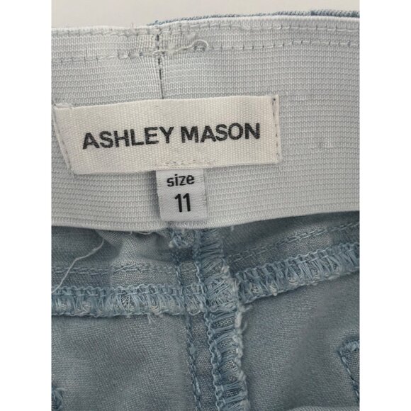 Ashley Mason Jeans 11 Blue Y2K Flare Light Wash High Rise Raw Hem Boho Soft Girl - Picture 8 of 15